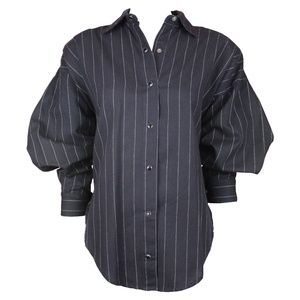 NORMA KAMALI Grey Striped Button Up, Size US S